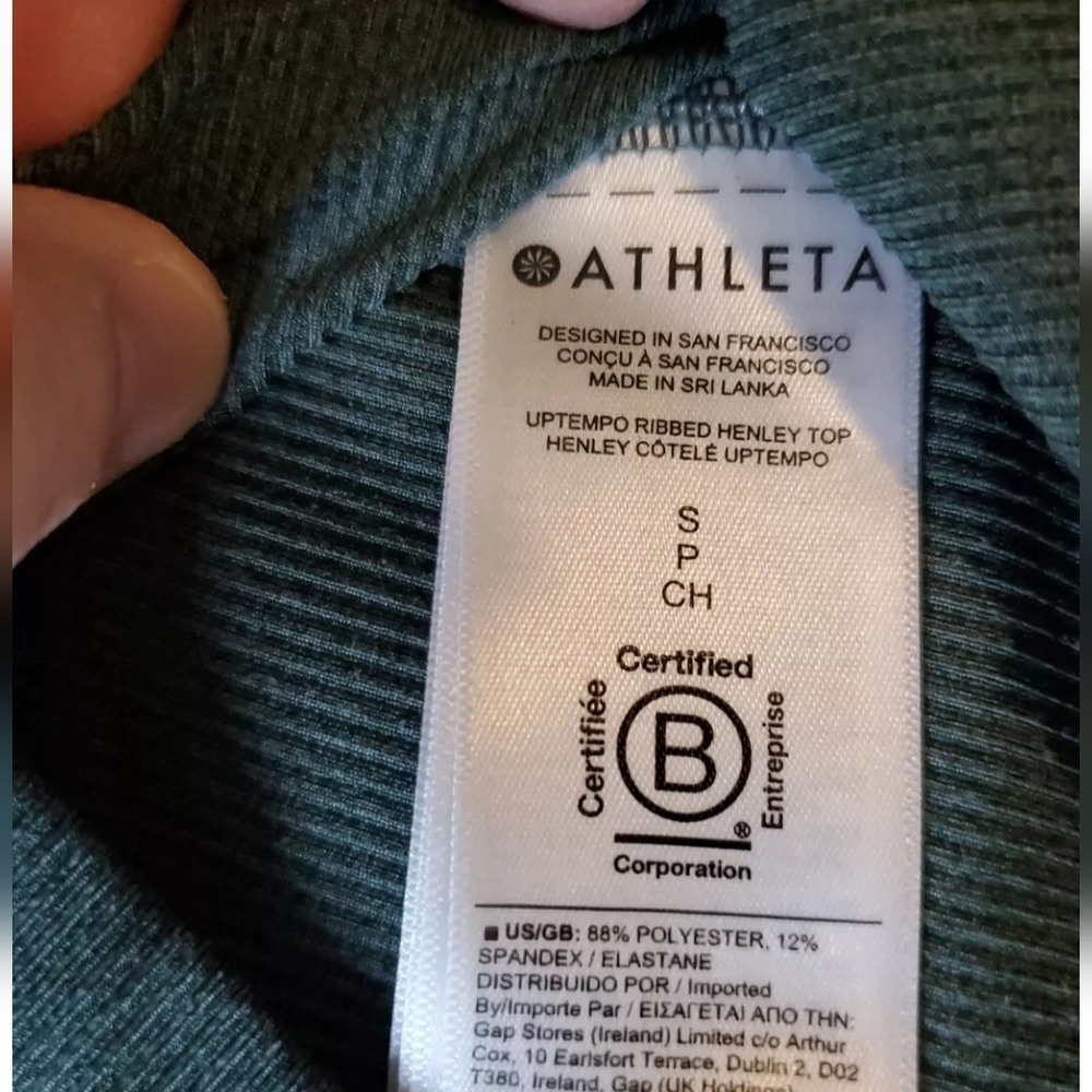 Athleta Womens Green Uptempo Ribbed Long Sleeve Henley Top Size Small Ribbed - Picture 7 of 9